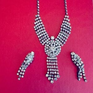 Vintage earrings and necklace set rhinestone statement jewelry